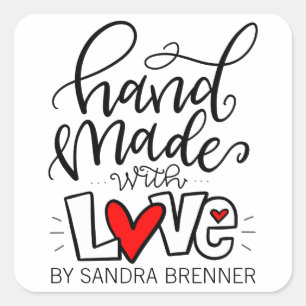 Handmade with Love, Customizable Square Sticker