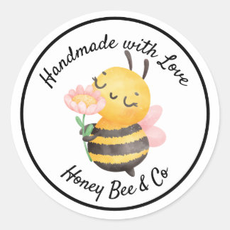 Handmade with Love. Cute Bee Personalized Classic Round Sticker