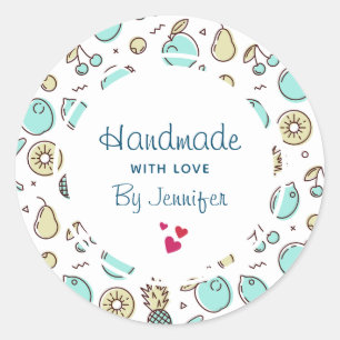 Handmade with Love Cute Fruit Pattern Summery Classic Round Sticker
