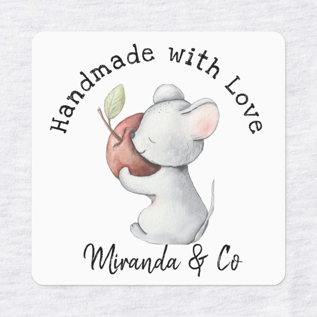 Handmade with Love Cute Mouse and Apple  (Design 1)
