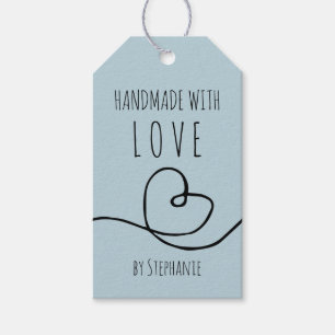 Handmade with Love Doodle Heart Pale Blue Gift Tags