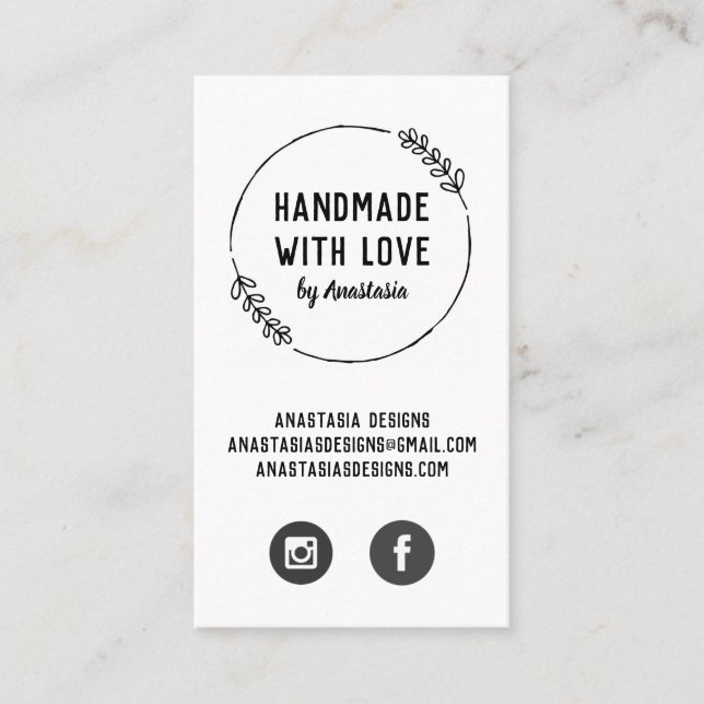 Handmade with Love Doodle Wreath Craft Business Card (Front)
