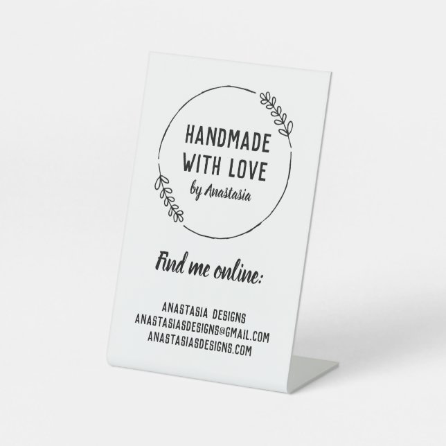 Handmade with Love Doodle Wreath Craft Business Pedestal Sign (Front)