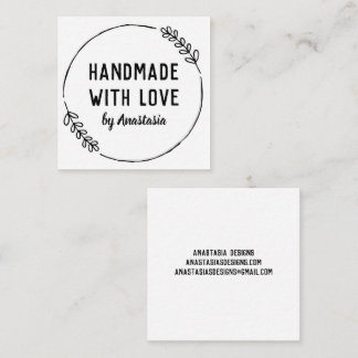 Handmade with Love Doodle Wreath Personalized Square Business Card
