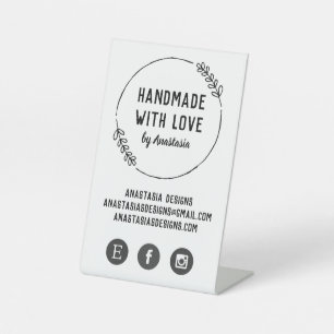 Handmade with Love Doodle Wreath Social Media Pedestal Sign