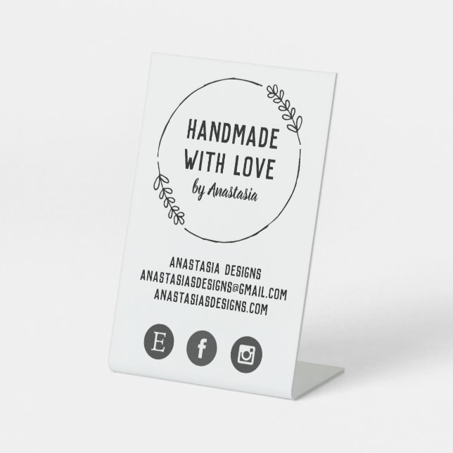 Handmade with Love Doodle Wreath Social Media Pedestal Sign (Front)