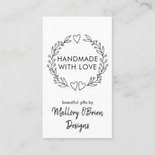 Handmade with Love Doodle Wreath Vertical Business Card