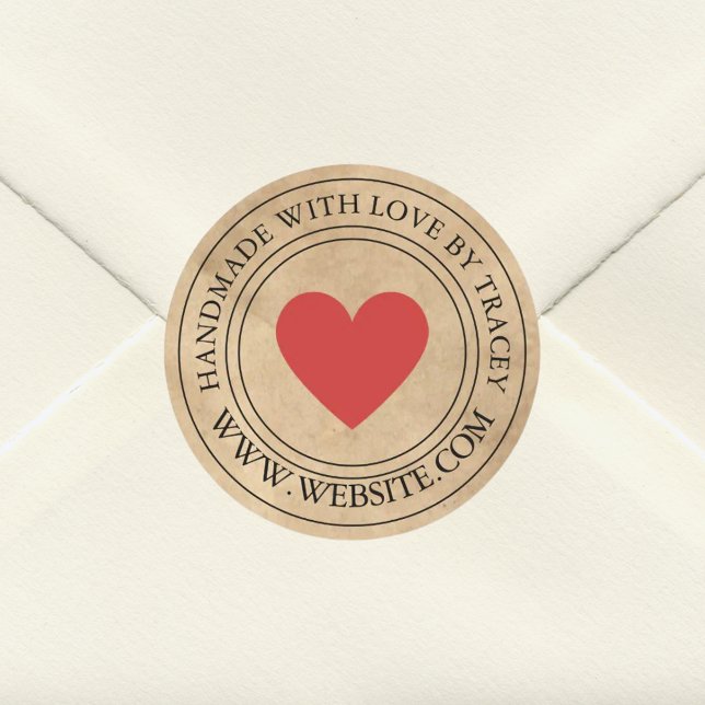 Handmade with love Elegant Kraft Paper Look  Classic Round Sticker (Creator Uploaded)