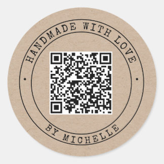Handmade With Love elegant script kraft Classic Ro Round Sticker