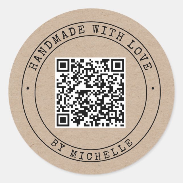 Handmade With Love elegant script kraft Classic Ro Round Sticker (Front)