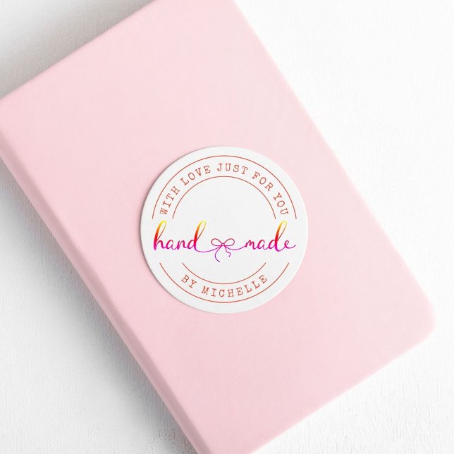 Handmade With Love Elegant Script Product Sticker (Creator Uploaded)