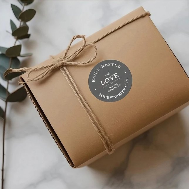 Handmade with Love | Elegant Small Business Name Classic Round Sticker (Creator Uploaded)