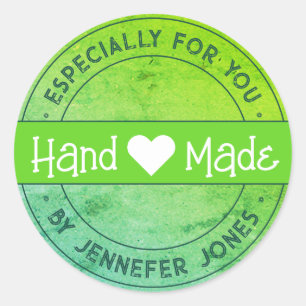 Handmade With Love Especially For You Bright Green Classic Round Sticker