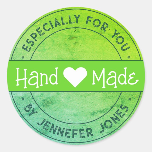 Handmade With Love Especially For You Bright Green Classic Round Sticker (Front)