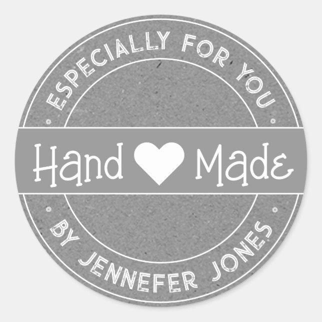 Handmade With Love Especially For You Grey Paper Classic Round Sticker (Front)