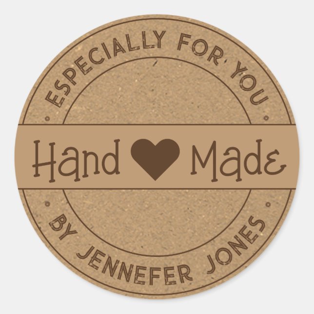 Handmade With Love Especially For You Kraft Paper Classic Round Sticker (Front)