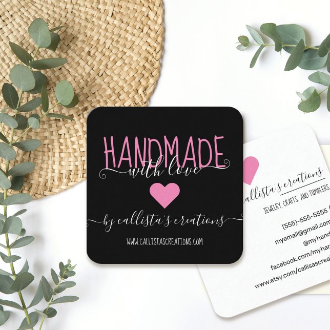 Handmade With Love Etsy Home Crafter Art Fair Square Business Card (Creator Uploaded)