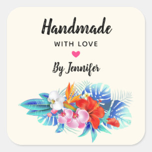 Handmade with Love - Exotic Tropical Flowers Square Sticker