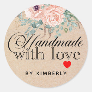 Handmade with Love Floral Classic Round Sticker