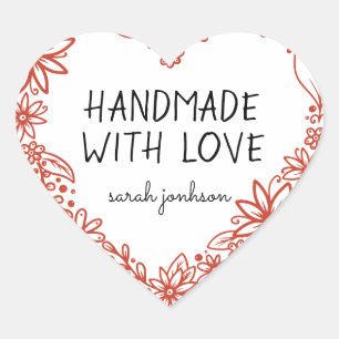 Handmade With Love Floral Heart Wreath Name Sticker