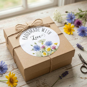Handmade with Love Floral Packaging Classic Round Sticker