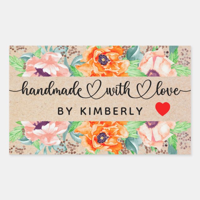 Handmade with Love Floral  Sticker (Front)