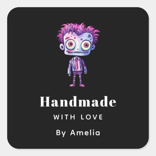 Handmade with Love Funny Frankenstein Monster Square Sticker (Front)