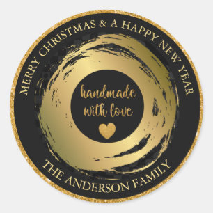 Handmade with love gold Christmas Classic Round Sticker
