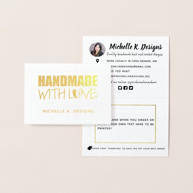 Handmade with Love Handmade Shop Info Note Foil Card (Display)