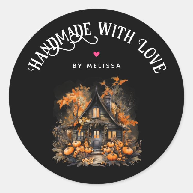 Handmade with Love Haunted House Halloween Classic Round Sticker (Front)