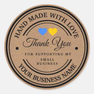 handmade with love heart blue yellow   thank you   classic round sticker