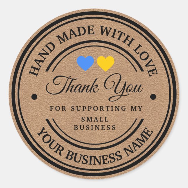 handmade with love heart blue yellow | thank you   classic round sticker (Front)