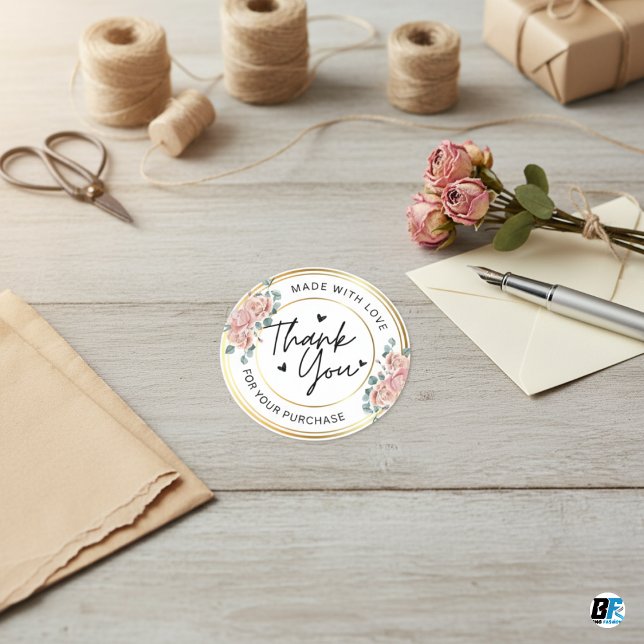 Handmade with love heart name Thank you  Classic Round Sticker (Creator Uploaded)