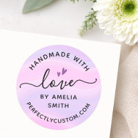 Handmade with love heart name URL pink purple