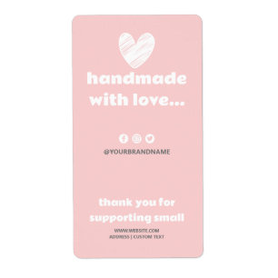 Handmade with Love Heart Pink White Heart Box Seal