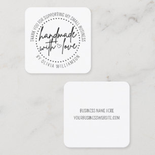 Handmade With Love Heart Thank You Small Business Square Business Card