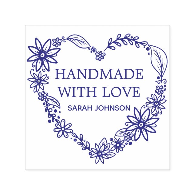 Handmade With Love Heart Wreath Personalized Self-inking Stamp (Design)