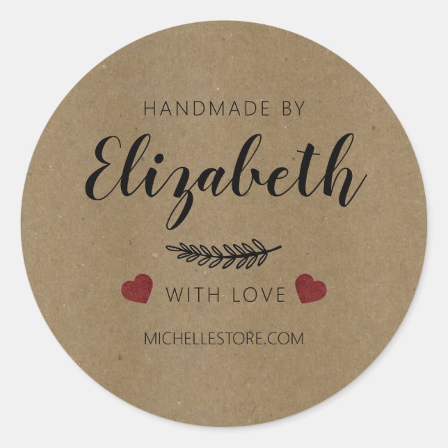 Handmade with Love Hearts Classic Round Sticker (Front)