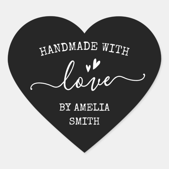 Handmade with love hearts name black brown heart sticker (Front)