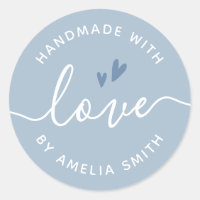 Handmade with love hearts name dusty light blue