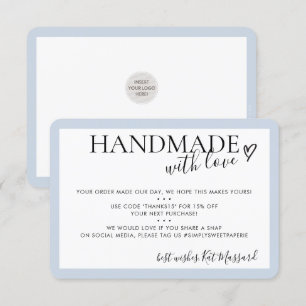 HANDMADE WITH LOVE insert modern chic baby blue Thank You Card