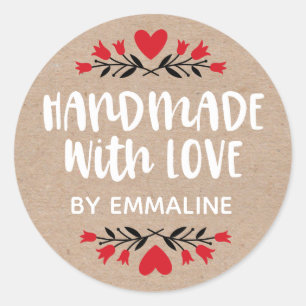 Handmade With Love Kraft Heart Classic Round Sticker