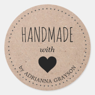 Handmade With Love Kraft Paper Heart Classic Round Sticker
