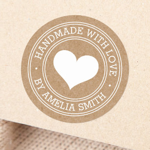 Handmade with love Kraft paper look Classic Round Sticker