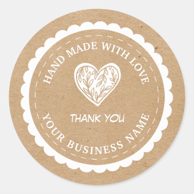 Handmade with love kraft paper | thank you classic round sticker (Front)