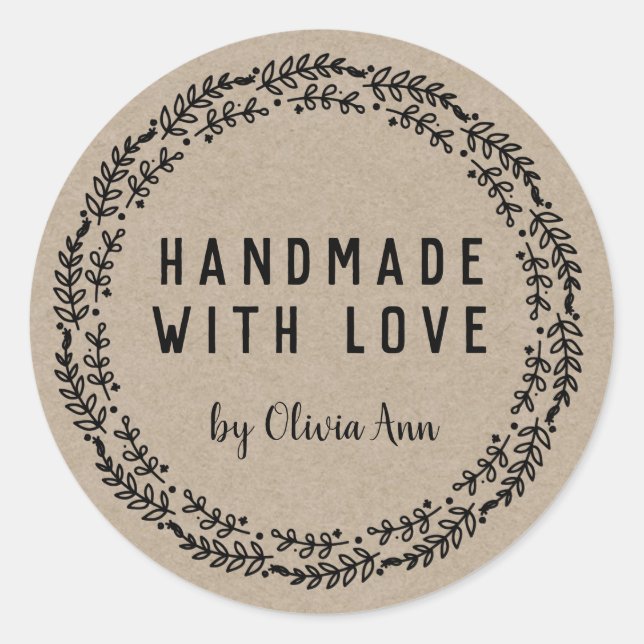 Handmade with Love Kraft Personalized Sticker  (Front)