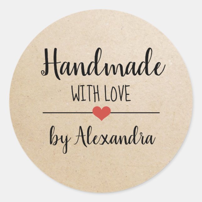 Handmade with love kraft script personalized classic round sticker (Front)