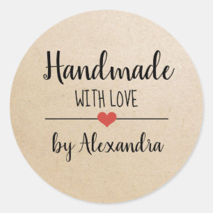 Handmade with love kraft script personalized classic round sticker