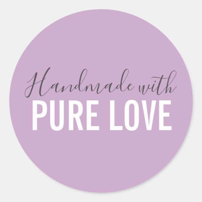 Handmade with love lilac typography script classic round sticker (Front)