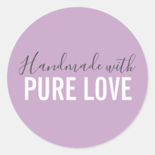 Handmade with love lilac typography script classic round sticker